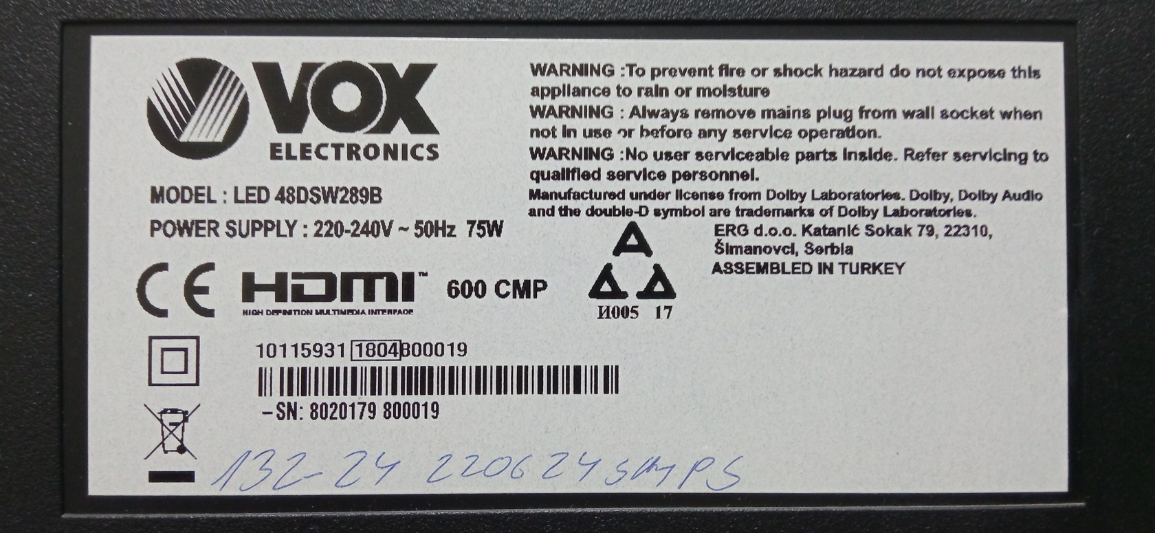 TK277 VOX LED 48DSW289B 10115931